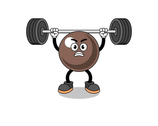 Tapioca Pearl Mascot Cartoon Lifting Barbell Character Design — Stok Vektör