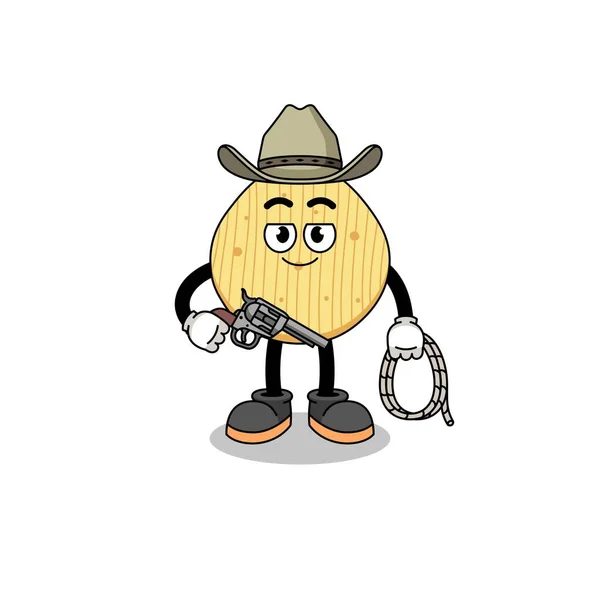 Character Mascot Potato Chip Cowboy Character Design — стоковый вектор