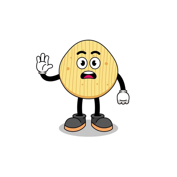 Aardappel Chip Cartoon Illustratie Doen Stop Hand Karakter Ontwerp — Stockvector