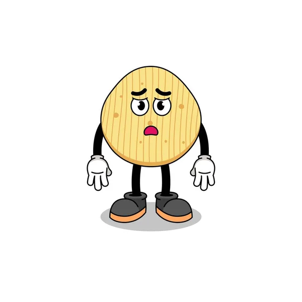 Potato Chip Cartoon Ilustração Com Rosto Triste Design Personagem —  Vetores de Stock