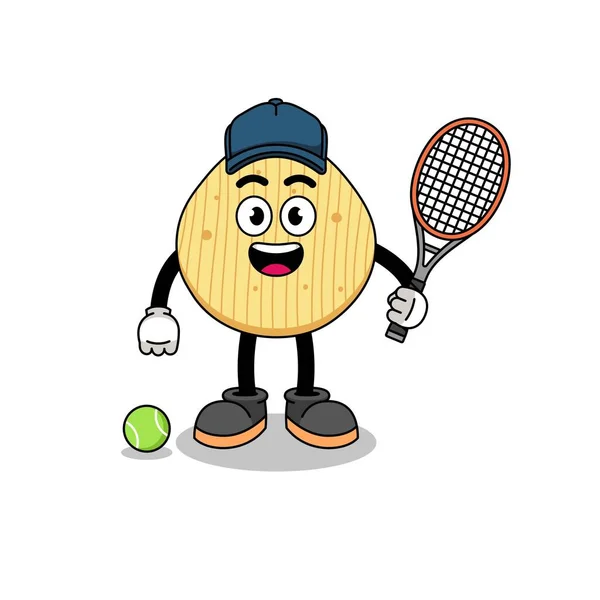 Potato Chip Illustration Tennis Player Character Design — Vector de stock