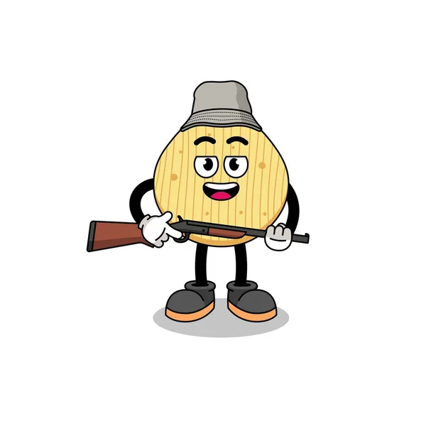 Cartoon Illustration Potato Chip Hunter Character Design — Vector de stock