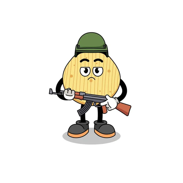 Cartoon Potato Chip Soldier Character Design — Stockvector