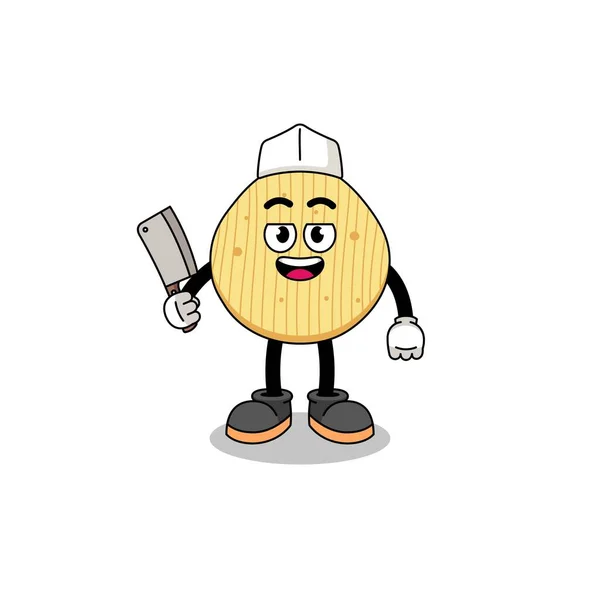 Mascot Potato Chip Butcher Character Design — Stock Vector