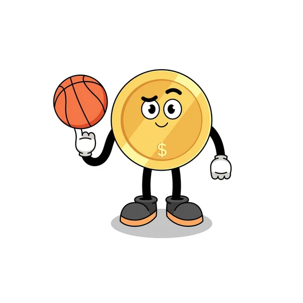 Dollar Coin Illustration Basketball Player Character Design — Stock vektor