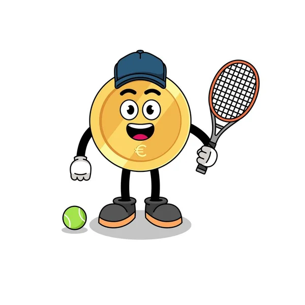 Illustration Pièce Euros Tant Que Joueur Tennis Motif Personnage — Image vectorielle