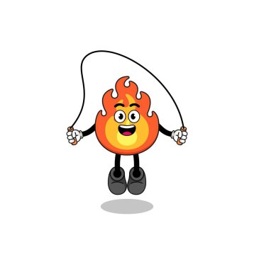 Ateş maskotu çizgi filmi ip atlama, karakter tasarımı oynuyor.