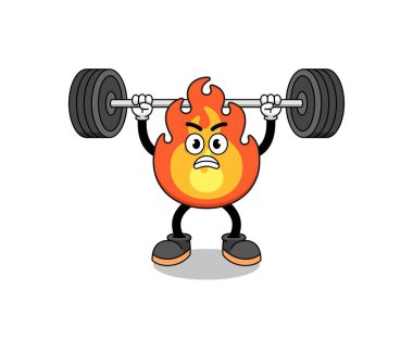 ateş maskotu çizgi filmi halter kaldırma, karakter tasarımı
