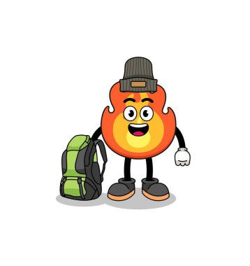 Bir yürüyüşçü olarak ateş maskotu tasviri, karakter tasarımı