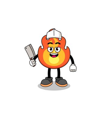 Kasap olarak ateşin maskotu, karakter tasarımı.