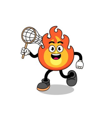 Bir kelebeği yakalayan ateş çizgi filmi, karakter tasarımı.