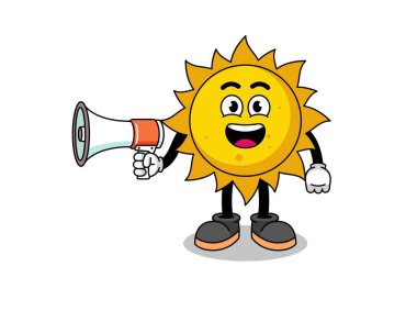 güneş çizgi film illüstrasyonunda megafon, karakter tasarımı