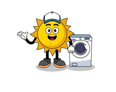 Kuru temizlemeci olarak güneş resmi, karakter tasarımı.