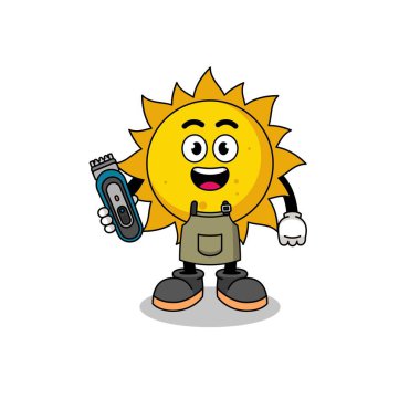 Bir berber olarak güneşin çizgi film çizimi, karakter tasarımı.