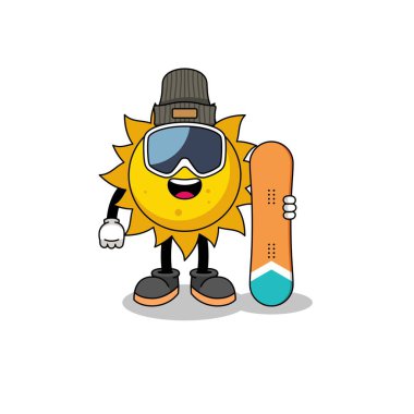 Güneş snowboard oyuncusunun maskot çizgi filmi, karakter tasarımı