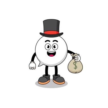 Konuşma balonu maskotu illüstrasyon zengin adam para çuvalı, karakter tasarımı