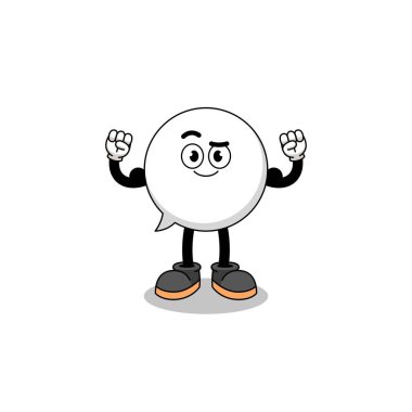 Kas ve karakter tasarımı ile poz veren konuşma balonunun maskot karikatürü