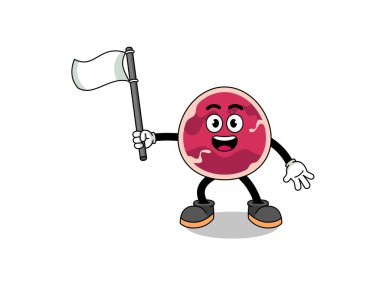 Beyaz bayrak taşıyan et çizgi film tasarımı, karakter tasarımı