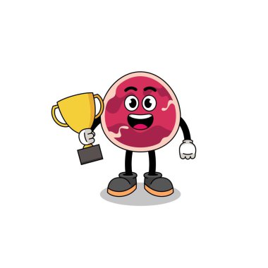 Çizgi film maskotu elinde kupa, karakter tasarımı