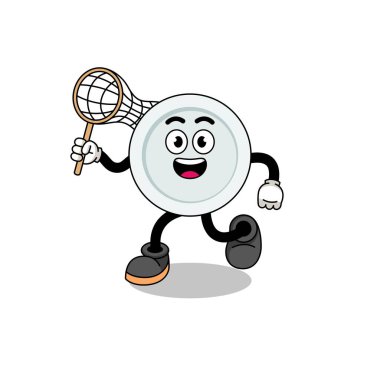 Kelebek yakalayan bir tabak karikatürü, karakter tasarımı.