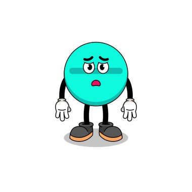 ilaç tableti karikatür çizimi hüzünlü yüz, karakter tasarımı