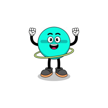 Hula hoop oynayan ilaç tabletinin karakter tasarımı