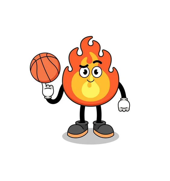 Feuer Illustration Als Basketballspieler Charakterdesign — Stockvektor