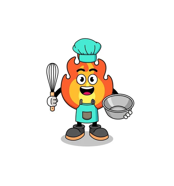 Illustration Fire Bakery Chef Character Design — Stockvektor