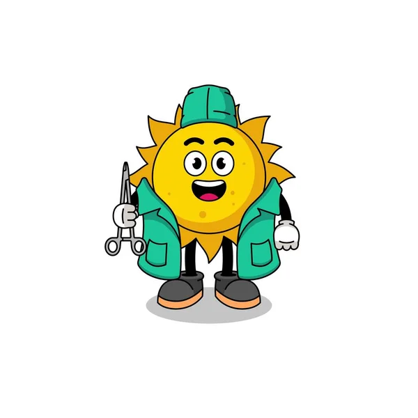 Illustration Sun Mascot Surgeon Character Design — Vector de stock
