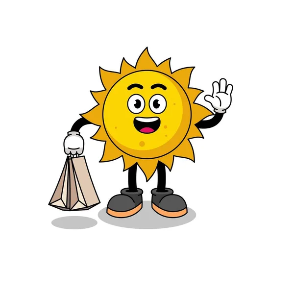 Cartoon Sun Shopping Character Design — ストックベクタ