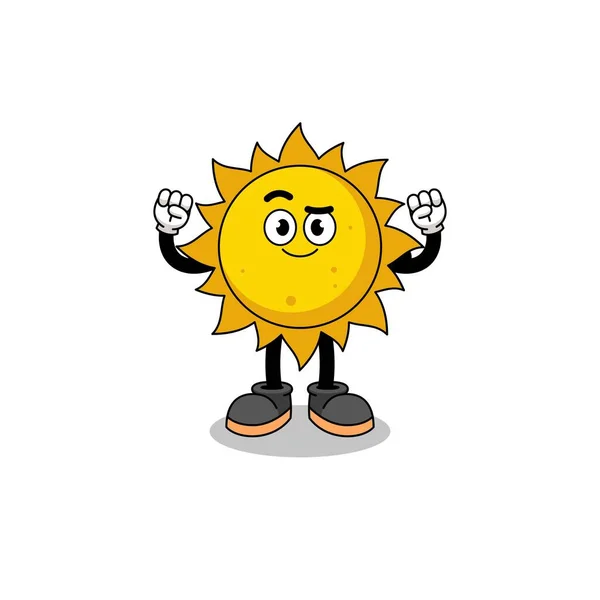 Maskottchen Cartoon Der Sonne Posiert Mit Muskeln Charakter Design — Stockvektor