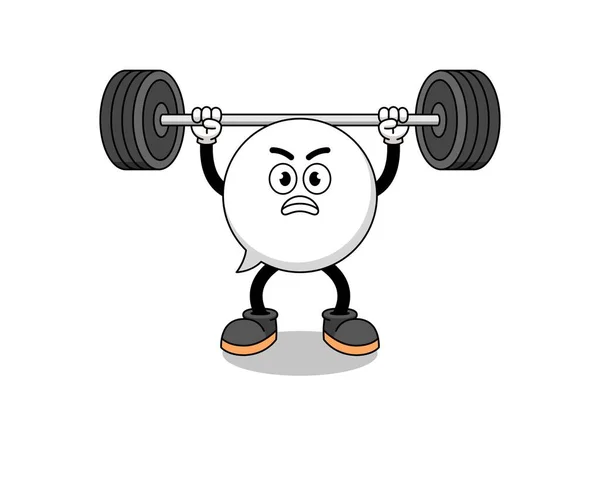 Speech Bubble Mascot Cartoon Lifting Barbell Character Design — Vector de stock