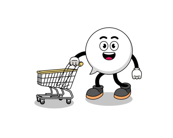 Cartoon Speech Bubble Holding Shopping Trolley Character Design — Vector de stock