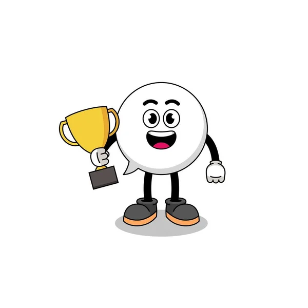 Cartoon Mascot Speech Bubble Holding Trophy Character Design —  Vetores de Stock