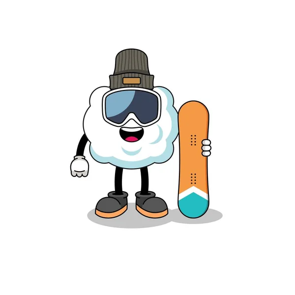 Maskottchen Cartoon Von Wolke Snowboard Spieler Charakter Design — Stockvektor