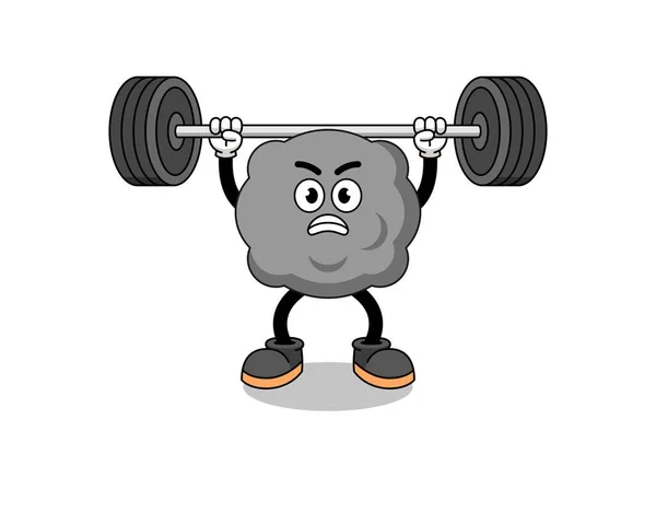 Dark Cloud Mascot Cartoon Lifting Barbell Character Design — Stock vektor