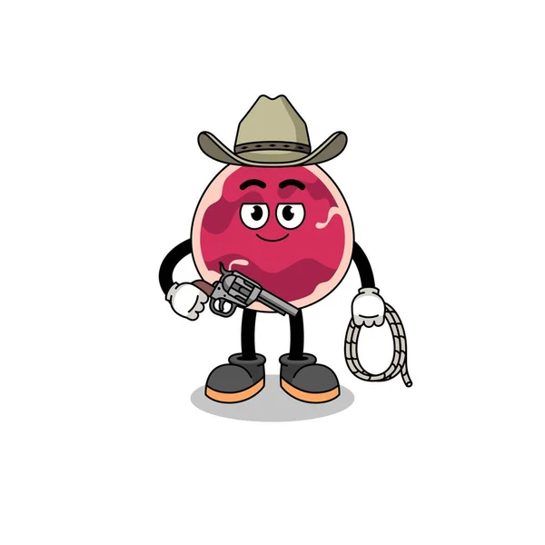 Character Mascot Meat Cowboy Character Design — Stok Vektör