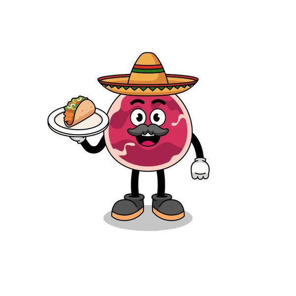 Character Cartoon Meat Mexican Chef Character Design — Vetor de Stock