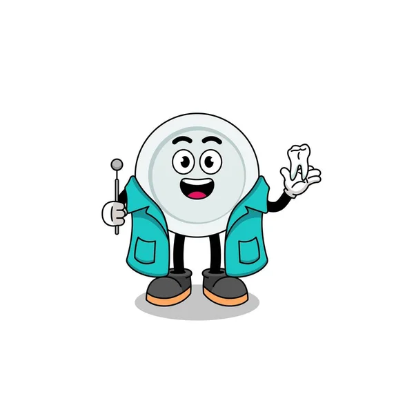 Illustration Plate Mascot Dentist Character Design — Stockvector