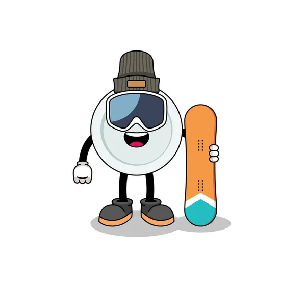 Mascot Cartoon Plate Snowboard Player Character Design — 스톡 벡터