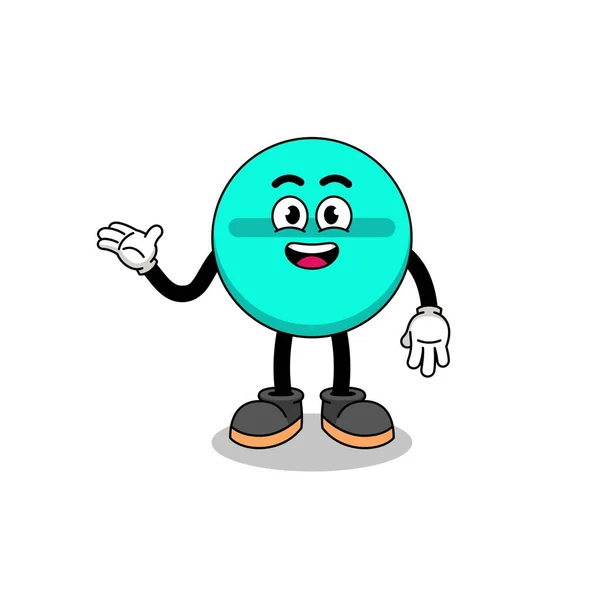 Medicine Tablet Cartoon Welcome Pose Character Design — Vettoriale Stock