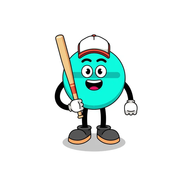 Médecine Comprimé Mascotte Dessin Animé Comme Joueur Baseball Character Design — Image vectorielle