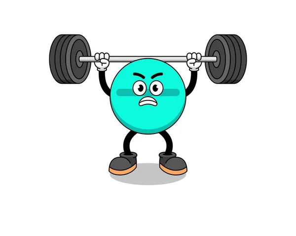 Medicine Tablet Mascot Cartoon Lifting Barbell Character Design — Archivo Imágenes Vectoriales