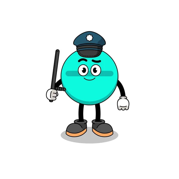 Cartoon Illustration Medicine Tablet Police Character Design — Vetor de Stock