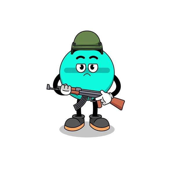 Cartoon Medicine Tablet Soldier Character Design — Vetor de Stock