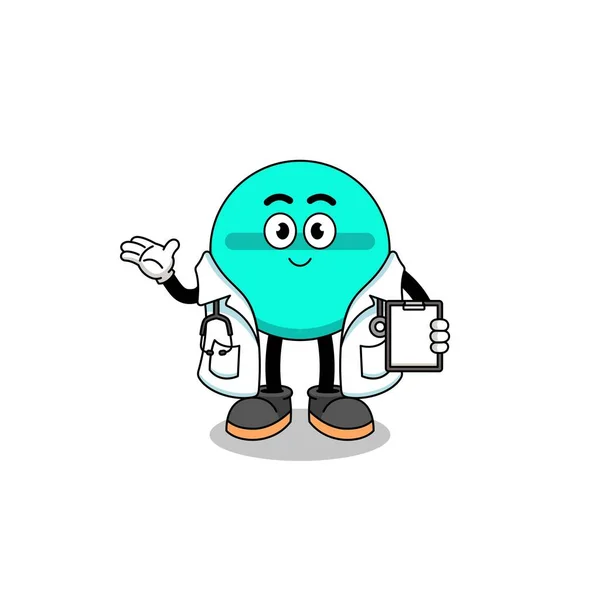 Cartoon Mascotte Van Geneeskunde Tablet Arts Karakter Ontwerp — Stockvector