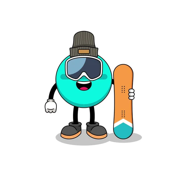Mascot Cartoon Medicine Tablet Snowboard Player Character Design — Stok Vektör