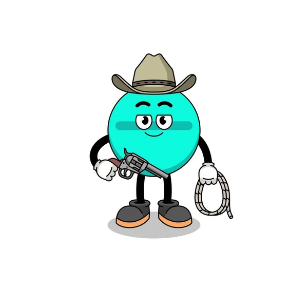 Character Mascot Medicine Tablet Cowboy Character Design — стоковый вектор