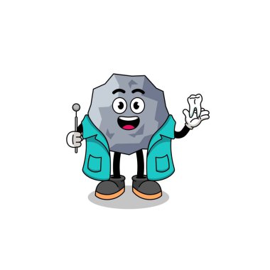 Taş maskotun dişçi olarak tasviri, karakter tasarımı.