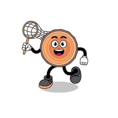 Kelebek yakalayan tahta gövde karikatürü, karakter tasarımı